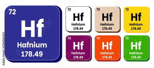 Hf, Hafnium element vector icon set, periodic table element. Vector illustration EPS 10 File. Isolated on white background.