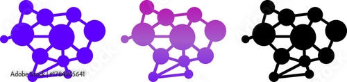 Network icon with connected nodes in multiple color variations, abstract geometric graphic, technological data structure, visualization of system connectivity and links