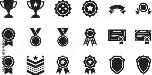 Set of awards and achievements vector icons black and white design