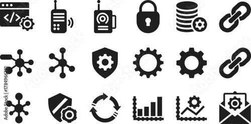 Set of technology and data icons for web and app development