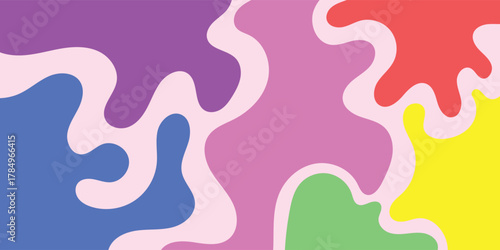 Retro Psychedelic Background with Colorful Organic Shapes and Wavy Outlines for Art and Design