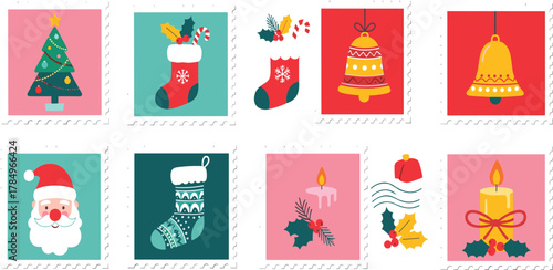Festive Christmas Stamps Holiday Icons for Joyful Greetings and Creative Projects