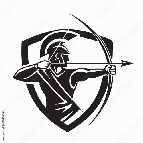 Ancient Greek Archer Warrior Vector Logo isolated on white background
