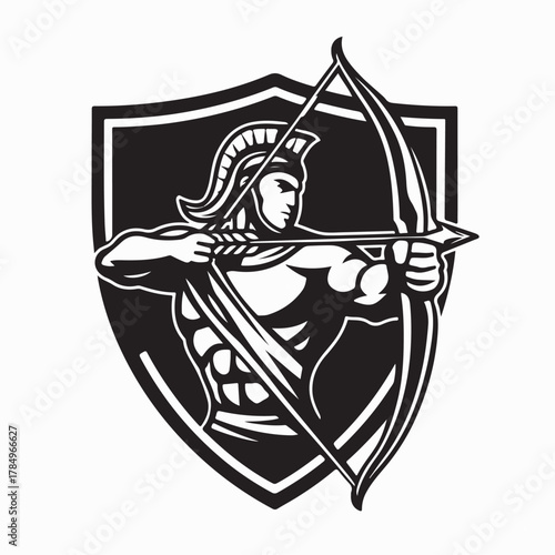 Greek Warrior Archer Silhouette Logo isolated on white background