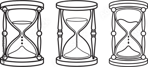 set of hourglass Line Art Drawing Vector Illustration for Coloring Book Page