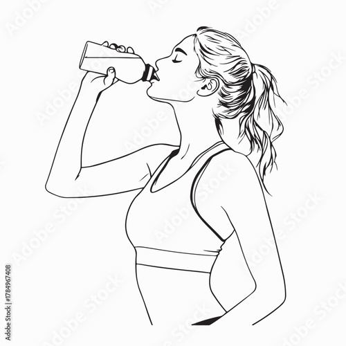 Sporty Woman Drinking Water Bottle Vector isolated on white background