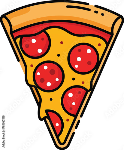 Slice of pepperoni pizza with melted cheese and thick crust vector