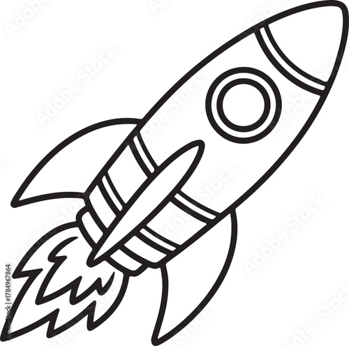 Rocket Line Art Drawing Vector Illustration for Coloring Book Page