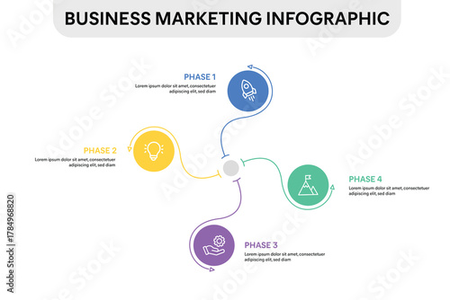 Circle Spin Infographic with 4 options, parts, steps, timelines or processes. Vector Illustration.