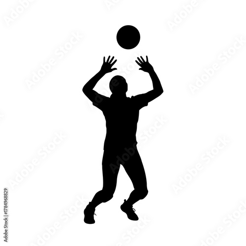 Dynamic silhouette of volleyball player spiking the ball with intense focus, perfect for sports marketing or fitness campaigns promoting active lifestyle choices
