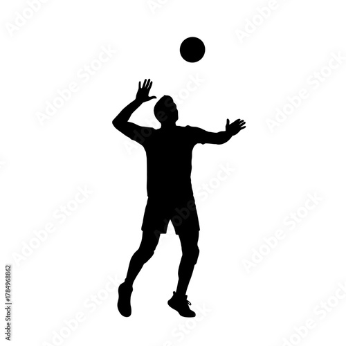 Dynamic volleyball player silhouette spiking the ball with athletic prowess and energy during intense match, perfect for sports marketing materials or team branding