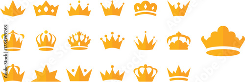 Golden crown icons variety flat design elements, Elegant royal crown vector collection