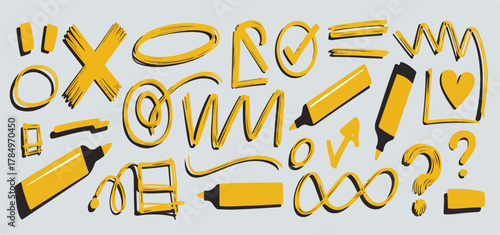 Yellow Highlighter Doodles and Shapes