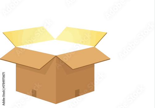 Open cardboard box with bright light emanating from within, symbolizing opportunity.