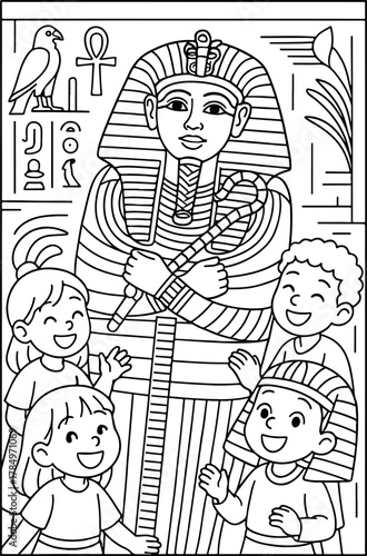 hand drawn vector illustration of Grand Egyptian Museum coloring page for kids