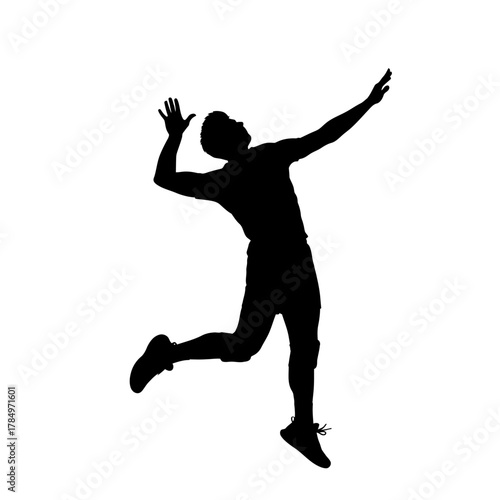 Dynamic silhouette of a volleyball player spiking the ball with power and energy, perfect for sports branding and athletic campaigns, showcasing strength