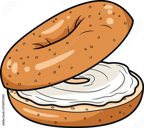 Toasted Bagel with Cream Cheese Spread Illustration food