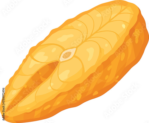 Yellow fish steak cut with visible bones and flesh texture salmon tuna