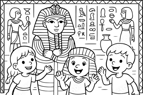 hand drawn vector illustration of Grand Egyptian Museum coloring page for kids