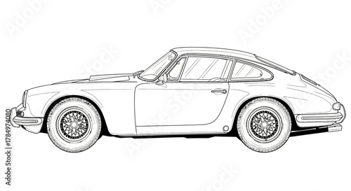 Classic car design concept sketch illustration capturing vintage automobile aesthetics and