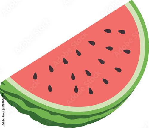 Watermelon slice vector illustration with vibrant red flesh and green rind on a transparent background