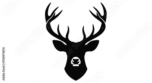 a majestic deer head silhouette with intricate antlers and bold black contrast