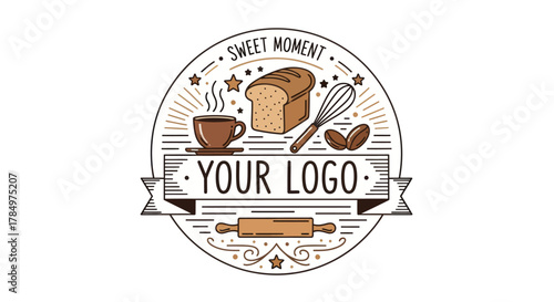 vintage inspired bakery and coffee shop emblem design for marketing