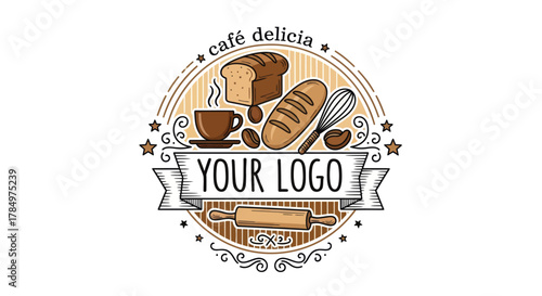 Rustic bakery and coffee shop emblem design for delicious baked goods