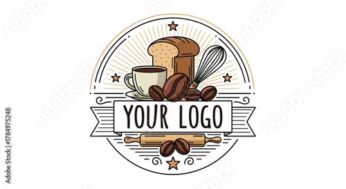 Bakery and Coffee Shop Logo Design with Bread, Coffee, and Baking Tools