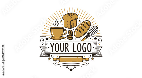 Baking and Coffee Shop Emblem for Customizable Logo Bakery Branding