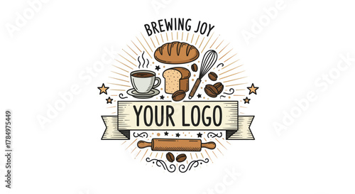 Rustic bakery and coffee shop emblem design for custom branding