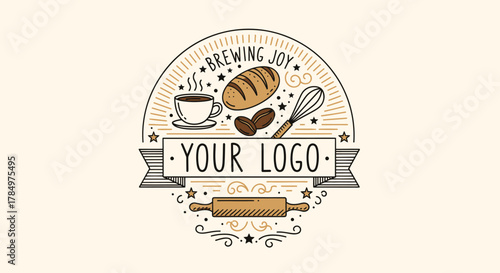 Artistic Bakery and Coffee Shop Logo Design with Vintage Charm