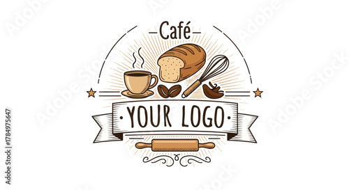 Rustic Cafe and Bakery Emblem Vintage Style Illustration for Your Brand