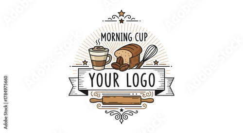Rustic bakery and coffee shop emblem design for breakfast and pastry makers