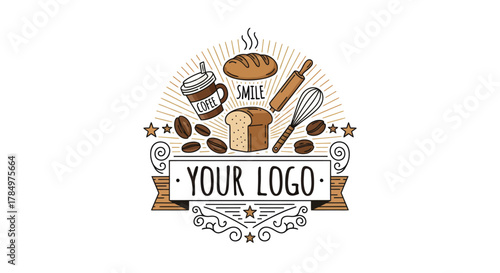 A delightful logo template featuring bakery and coffee elements a charming