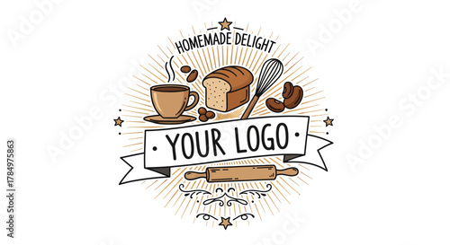 Charming artisanal bakery and coffee logo design with customizable text