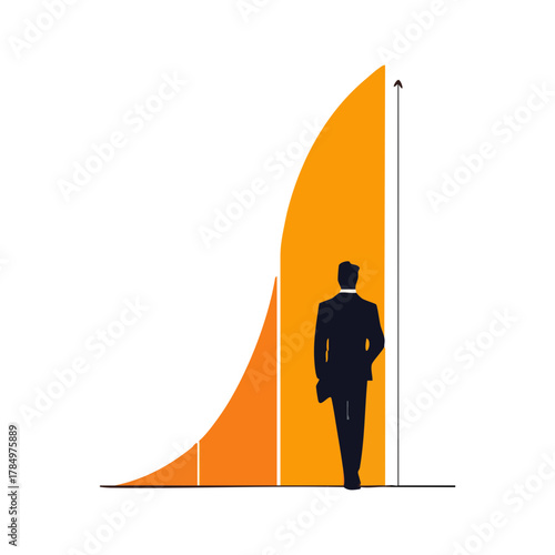 Business achievement — the growth of a company and the success of an entrepreneur, silhouetted against a growth chart