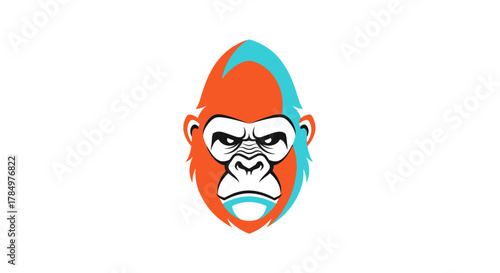 Stylized gorilla head logo with vibrant orange and teal hues displaying intense expression