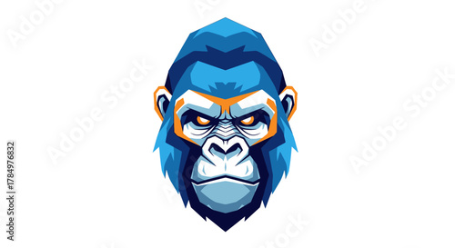 Stylized blue and orange gorilla head illustration, powerful primate mascot design concept