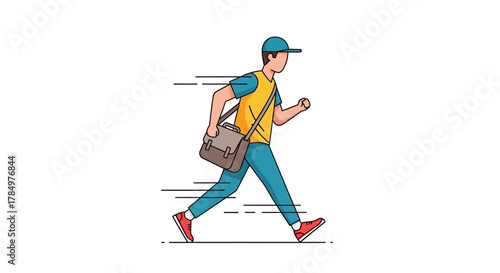 Dynamic Messenger Vector Illustration with Speed Lines and Satchel Bag Delivery Concept