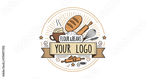 Bakery and Coffee Shop Logo Design - Flour & Beans Cafe Emblem