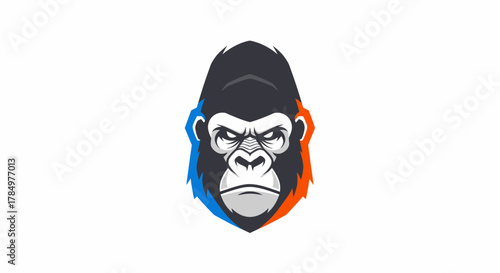 Stylized gorilla head logo concept with blue and orange accents, showcasing a modern and fierce