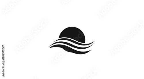Stylized sunset over waves creating a simple coastal design element iconic symbol