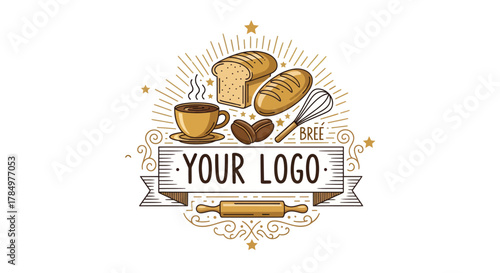 Artistic Bakery and Coffee House Emblem with Custom Logo Placeholder