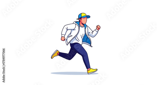 Modern athletic man illustration of running with sportswear isolated on white back