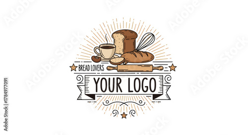 Rustic bakery emblem concept with fresh bread and coffee elements minimal