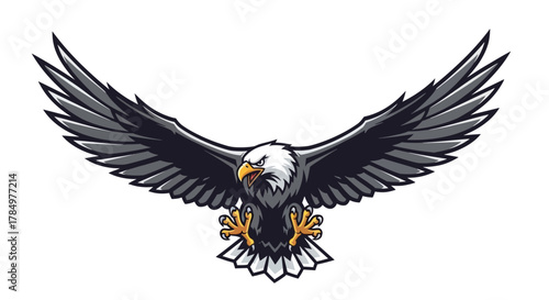 Powerful bald eagle illustration in flight capturing freedom and determination with fierce gaze