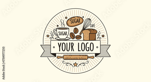 Rustic Bakery and Cafe Logo Graphic with Coffee Beans and Bread Designs