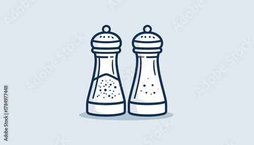Illustration of salt and pepper shakers with simple line art on a light blue background.