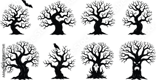 Spooky Bare Tree Silhouettes for Halloween and Horror Themes